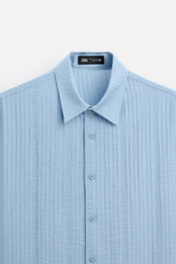 ZARA РУБАШКА ИЗ РЕЛЬЕФНОЙ ТКАНИ, СИНИЙ