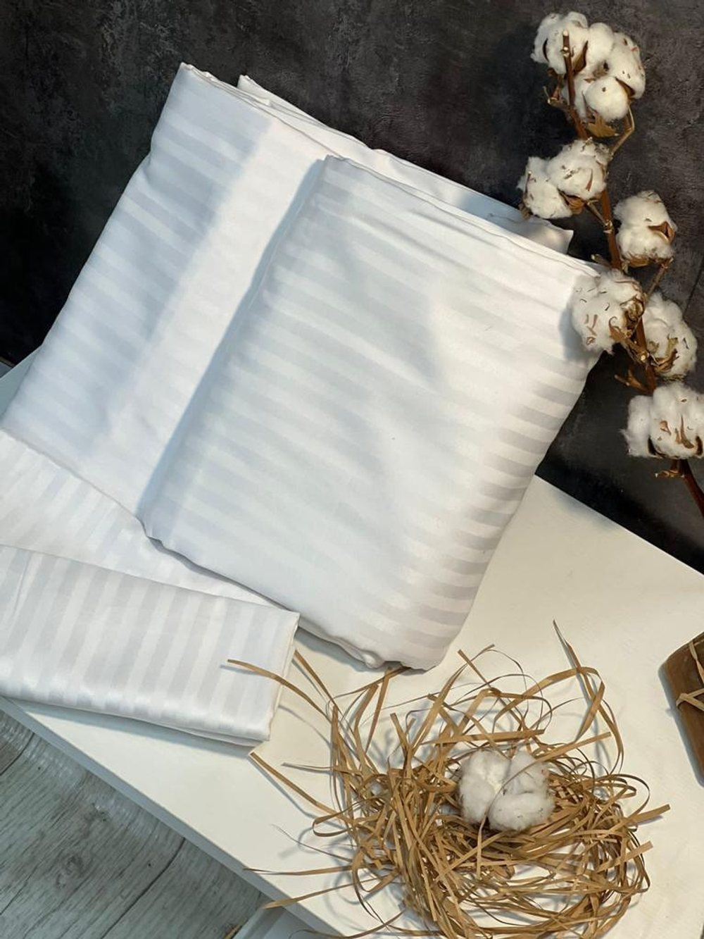 ZEPHYR HOME Постельное белье на двуспалку Страйп-МакоСатин отельное белое