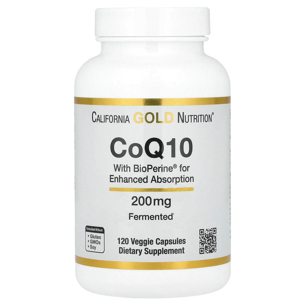 California Gold Nutrition, коэнзим Q10 с Bioperine® и экстрактом чёрного перца, улучшенная биодоступность, 200 мг, 120 растительных капсул