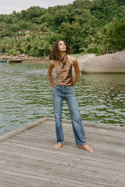 ZARA АТЛАСНЫЙ ТОП С ГОРЛОВИНОЙ ХАЛТЕР, МЯГКИЙ КАШТАНОВЫЙ