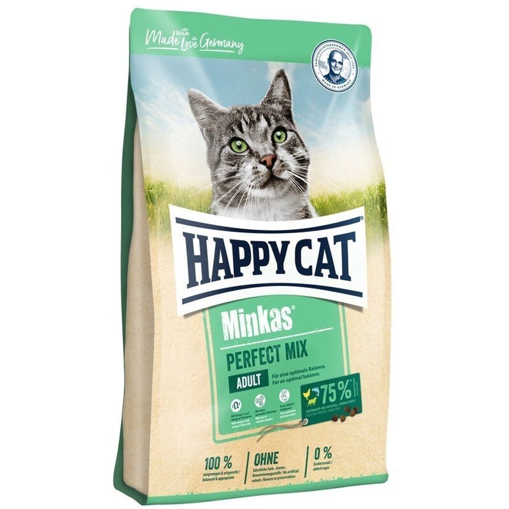 Сухой корм Happy Cat Minkas Perfect Mix для кошек с птицей рыбой и ягненком 4 кг