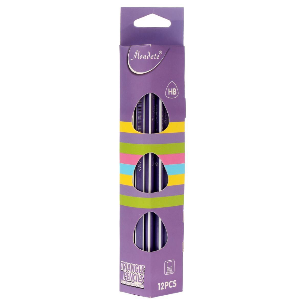 Карандаш ч/г "Полоски" трехгранный с ластиком, цветной срез, 6 цветов микс (Комплект 6шт.)