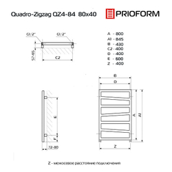 Quadro Zigzag 4 84x40 (см) Полотенцесушитель водяной QZ4-84