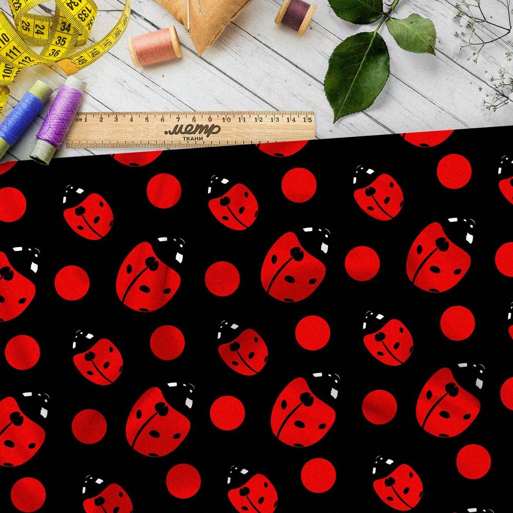 Ткань премиум таффета бижьи коровки