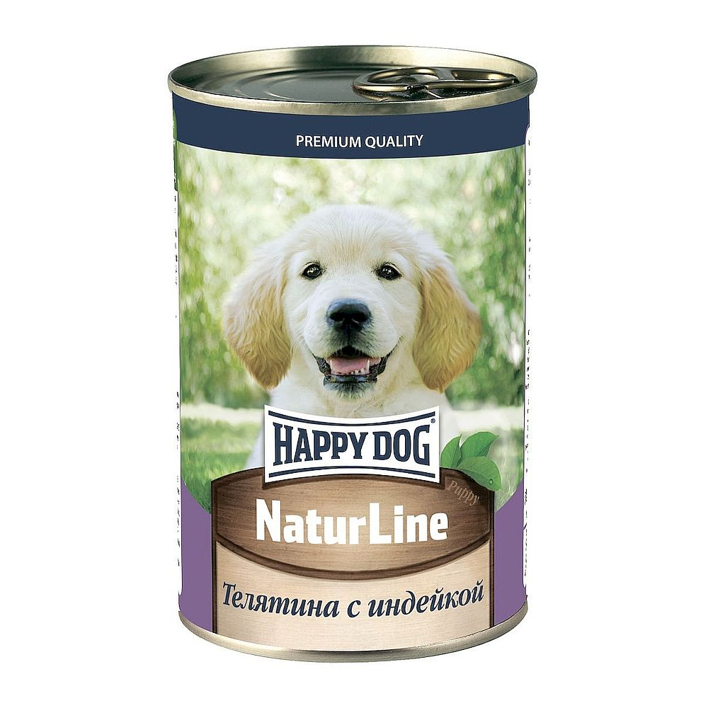 Влажный корм Happy Dog Natur Line для щенков с телятиной и индейкой, банка 410г