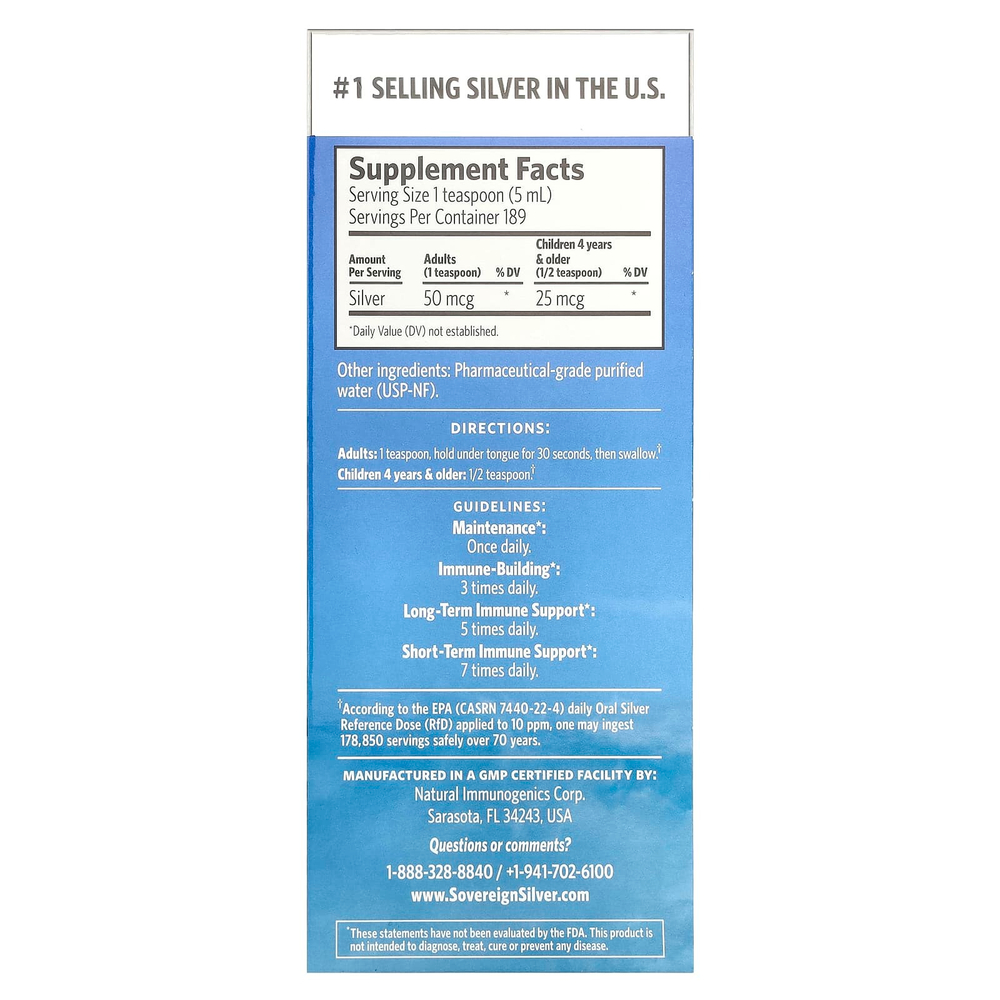 Sovereign Silver, Bio-Active Silver Hydrosol™, 10 част./млн, 946 мл (32 жидк. унции)