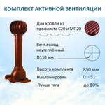 Комплект активной вентиляции: Вентиляционный выход D110 не утепленный высота H=500 мм, проходной элемент PROF-20 для металлопрофиля кровельного профнастила МП20 иС20, турбодефлектор Ø 110 мм, красный
