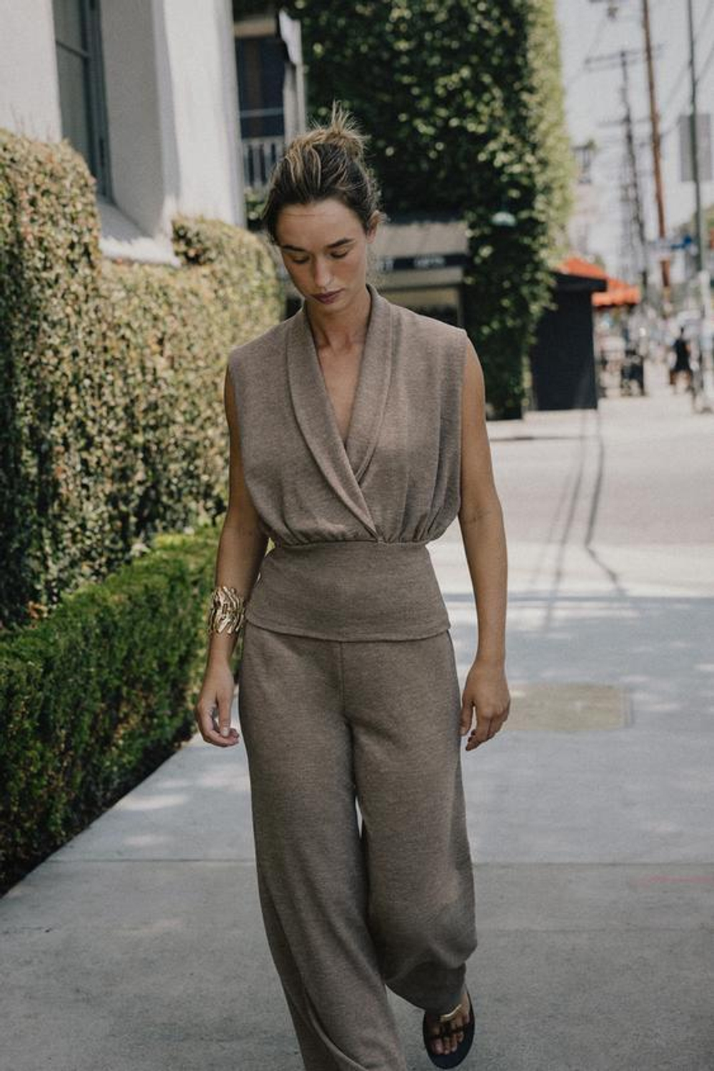 ZARA БАЗОВЫЕ БРЮКИ ПИКЕ, СВЕТЛО-КОРИЧНЕВЫЙ