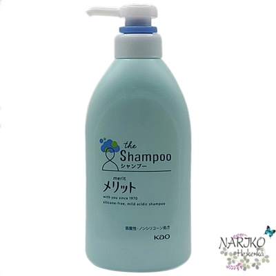 Шампунь Успокаивающий для чувствительной кожи головы, склонной к перхоти и зуду, препятствующий оседанию пыли слабокислотный, KAO Merit The Shampoo без силиконов, 480 мл.