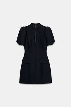 ZARA ПЛАТЬЕ С КОРОТКИМИ РУКАВАМИ «ФОНАРИК», ЧЕРНЫЙ