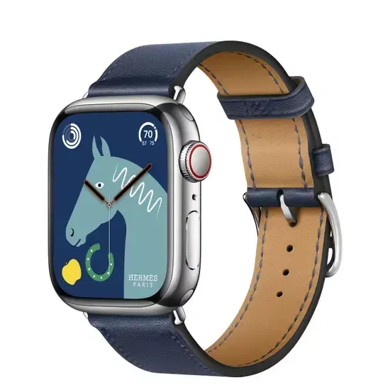 Apple Watch Hermès 41mm Silver Stainless Steel Case with Single Tour Navy