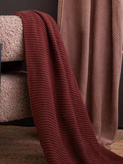 Плед из хлопка жемчужной вязки коричневого цвета из коллекции essential, 130x180 см