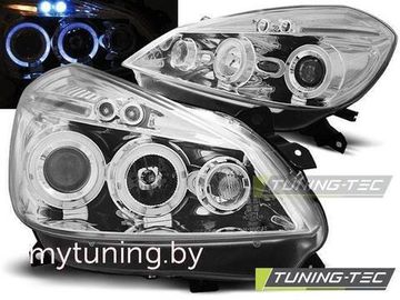 Передние фары Renault Clio 3 angel eyes chrome
