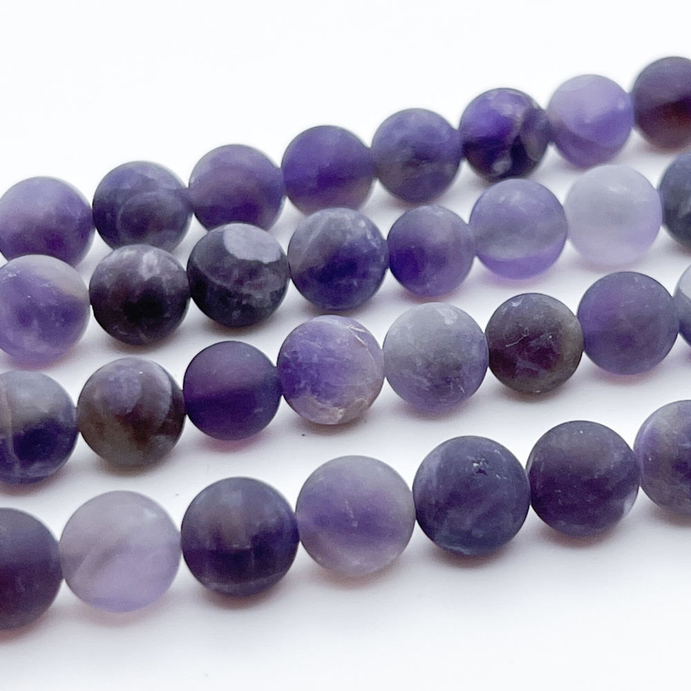 Аметист матовый бусины, диаметр 8,1-8,4 мм, цена за 22-23 шт (1/2 нити)