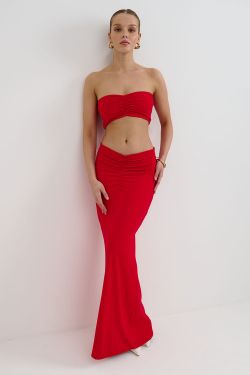 Юбка с драпировкой на бедрах из вискозы красного цвета