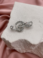 Брошь "Скрипичный ключ" серебристая в стразах