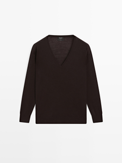 Massimo Dutti Свитер оверсайз с V-образным вырезом, коричневый