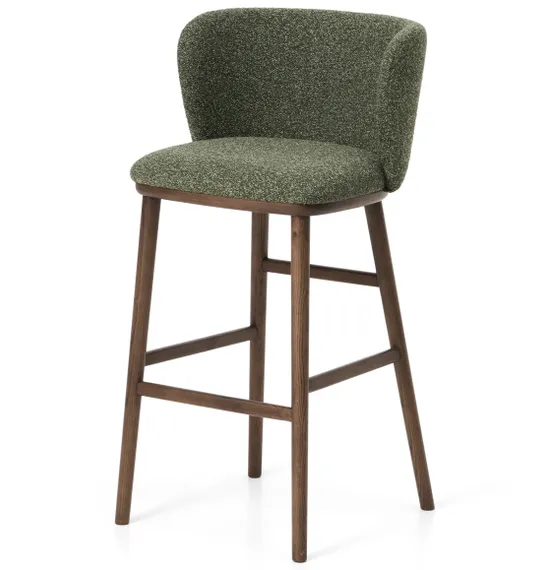 Барный стул Ciselia 75 см, темно-зеленый шенилл, массив ясеня в цвете орех