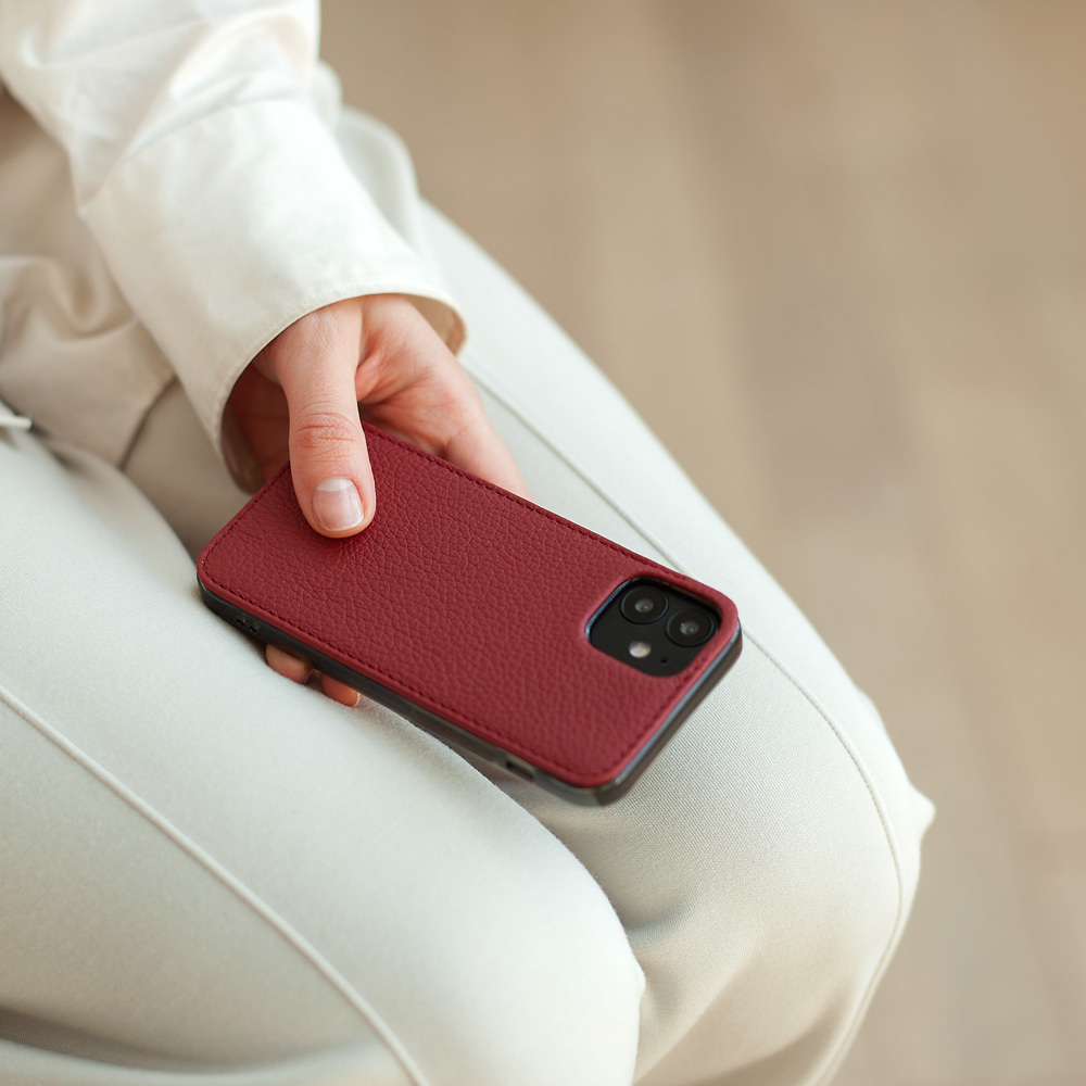Чехол-накладка для iPhone 12 Mini из кожи теленка красного цвета