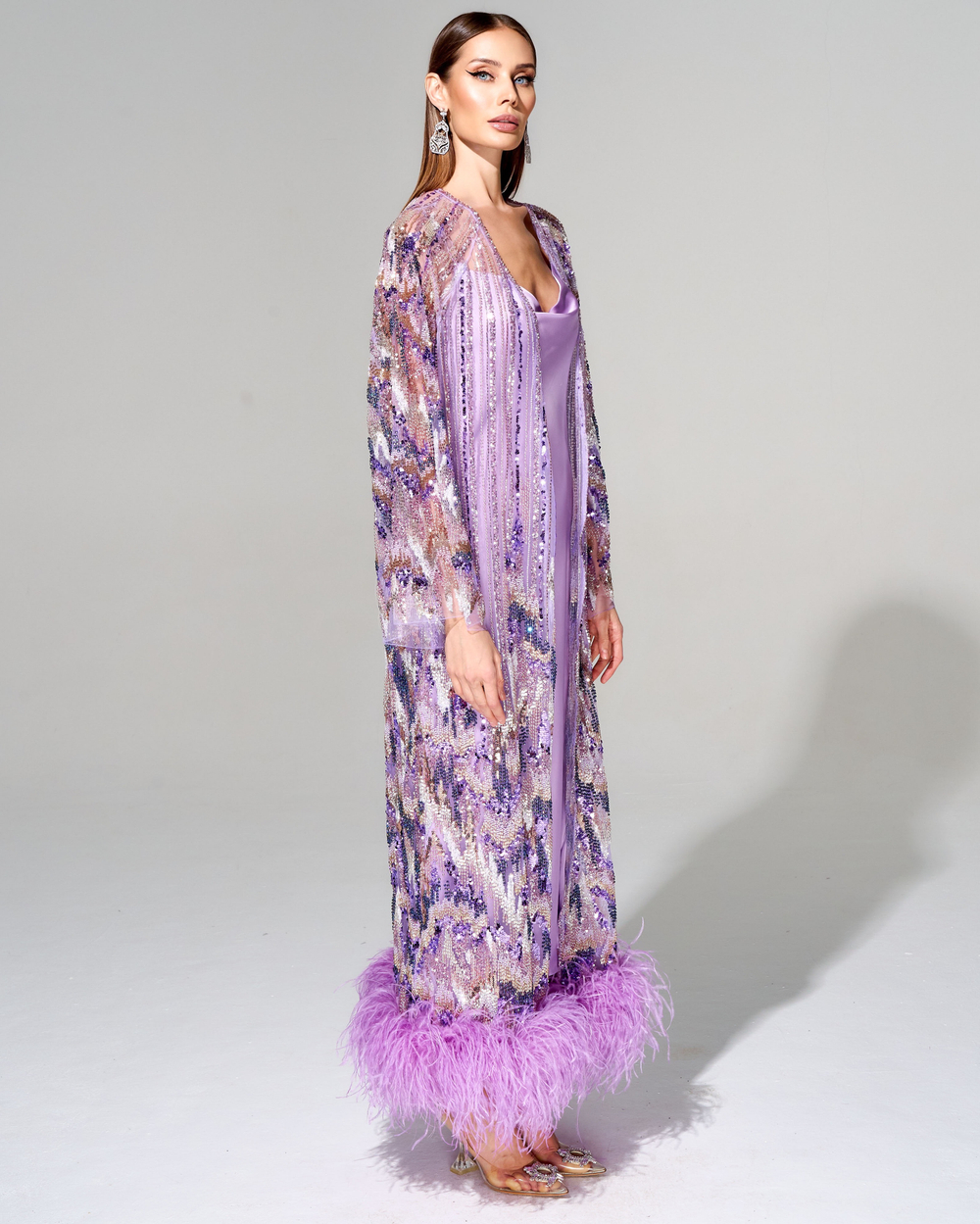 Кардиган с премиальными перьями страуса