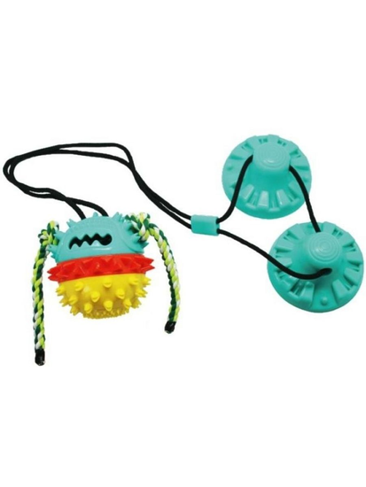 №1 Игрушка интерактивная для собак "Тяни-Кусай", с двумя присосками, 75 см, бирюзово-желтый шипованный мяч с веревкой №1 Игрушка интерактивная для собак "Тяни-Кусай", с двумя присосками, 75 см, бирюзово-желтый шипованный мяч с веревкой