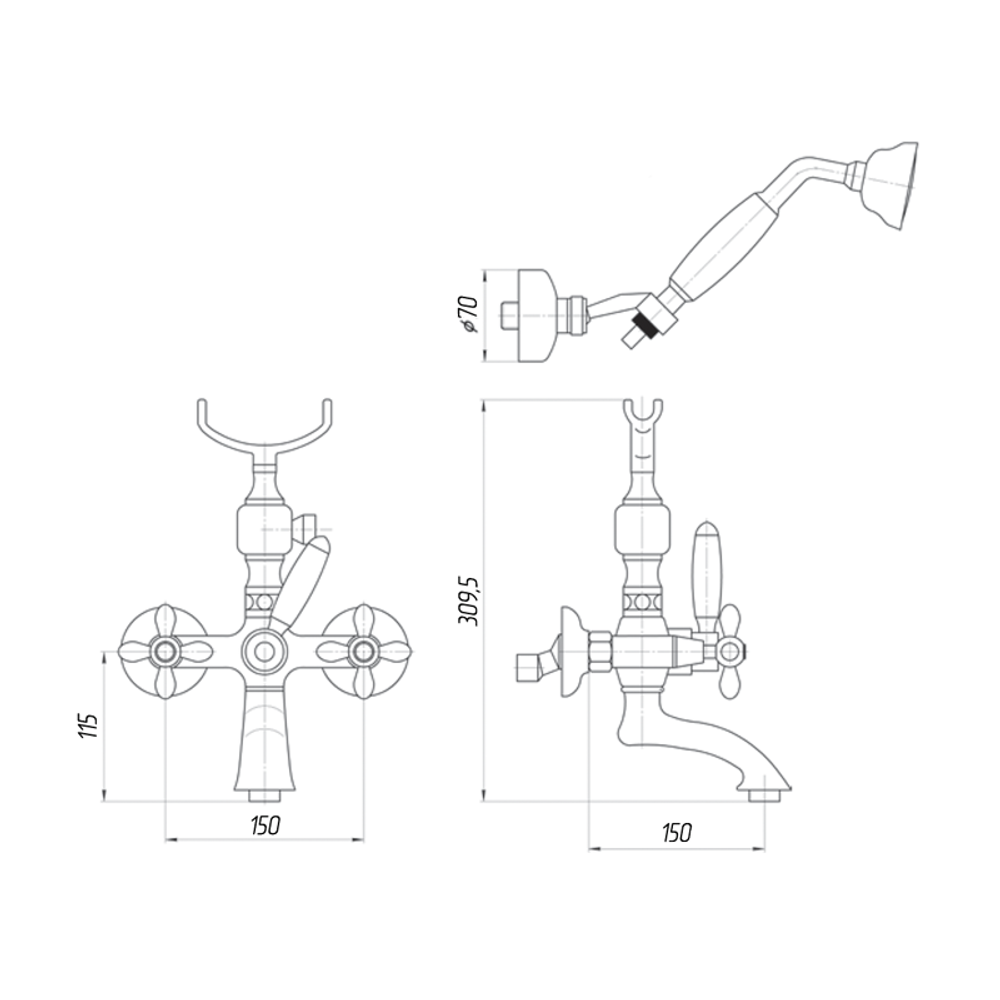 Смеситель Migliore Princeton Plus 19438 для ванны /душа - золото схема