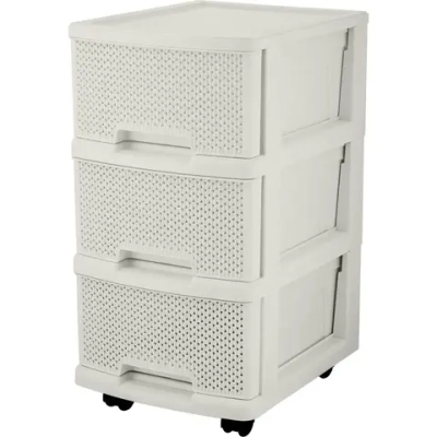 Комод Keeplex Ajur с ящиками на колесиках трехсекционный компакт 37х56,3см белое облако