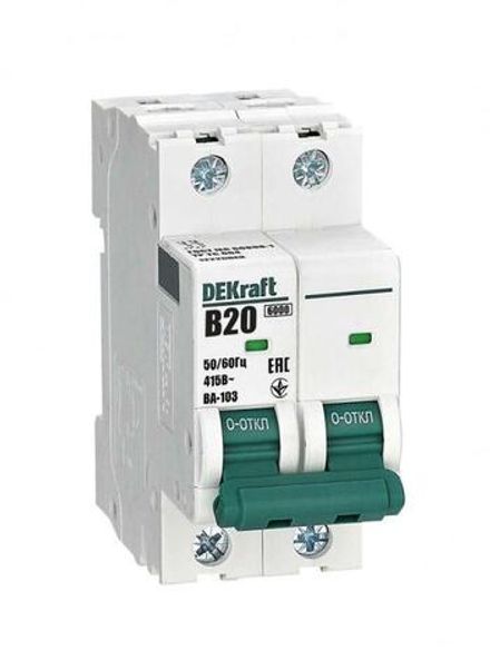 Выключатель автоматический модульный 2п B 20А 6кА ВА-103 DEKraft 12226DEK