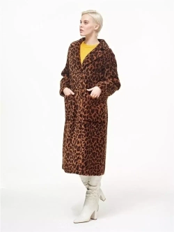 Шуба женская чебурашка тедди из шерсти мериноса, коричневый леопард, SilverFox