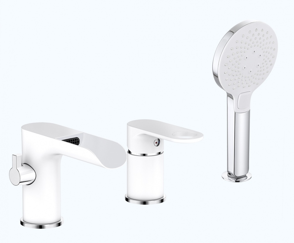 043533-F Смеситель на борт ванны, водопад, БЕЛЫЙ (3 отв.) ViEiR (8/1шт)