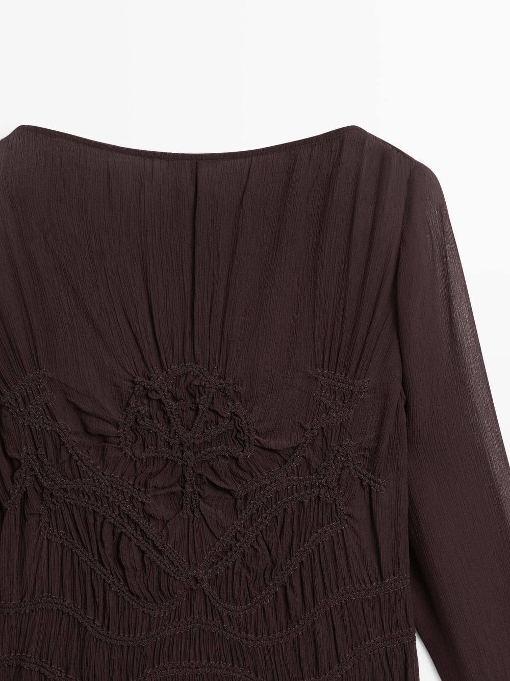 Massimo Dutti Платье миди из струящейся ткани со сборками, коричневый