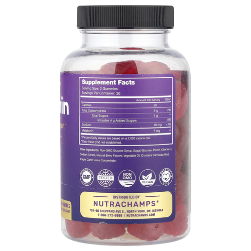 NutraChamps, Мелатонин, натуральные ягоды, 60 веганских жевательных таблеток