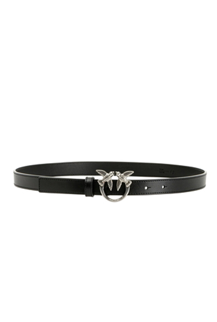 LOVE BIRDS THIN LEATHER BELT - black–silver - S (90см)