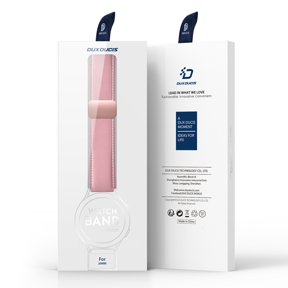 Ремешок из натуральной кожи розового цвета от Dux Ducis для смарт часов Samsung Galaxy Watch 3, 4, 5, 6 и 7 (размер крепления 20мм), серия YA Series
