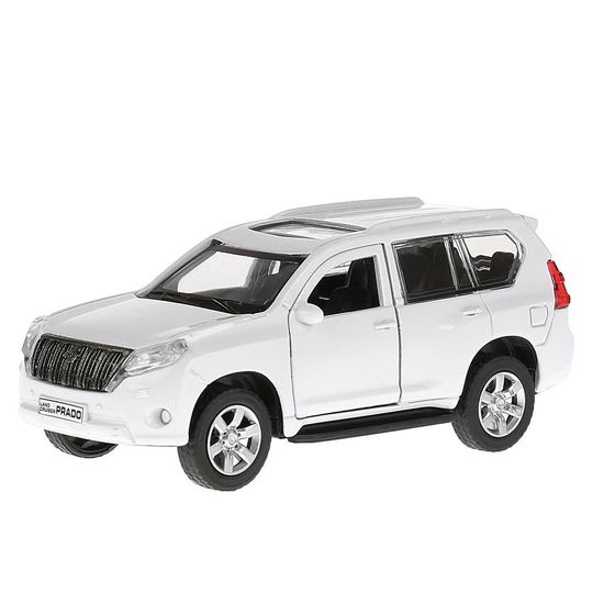 Машина металл TOYOTA PRADO длина 12 см, двери, багаж, инерц, белый, кор. Технопарк 