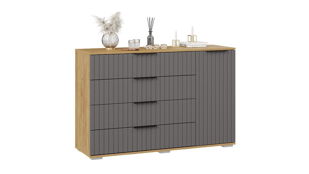 Комод для одежды с ящиками Дуб Крафт золотой/Графит матовый 4 ящика 92х41х84 см