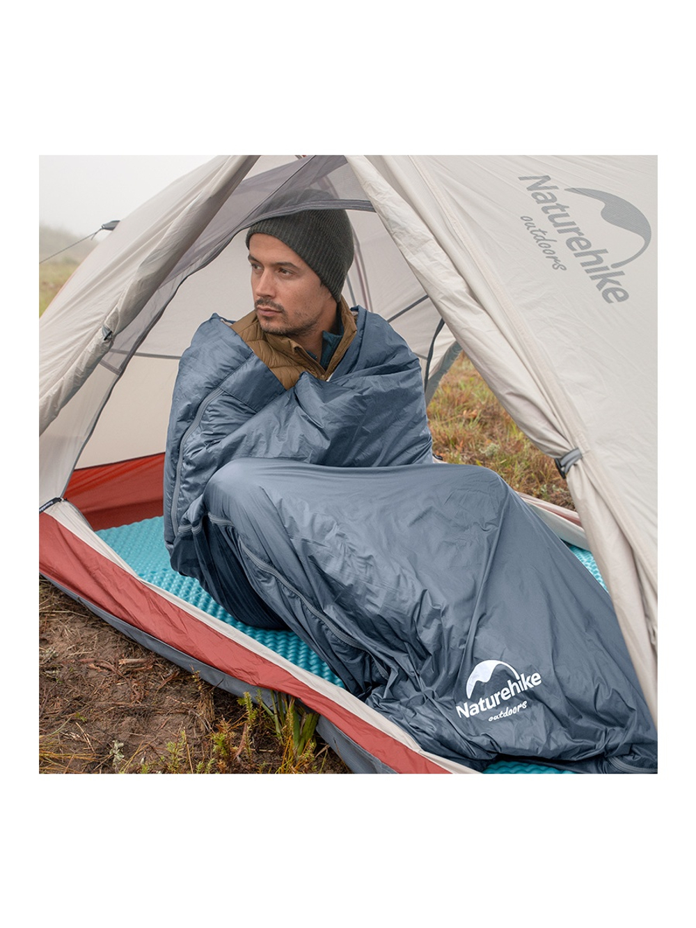 Мешок спальный Naturehike LW180, 190х75 см, (ТК: +15C), серо-голубой