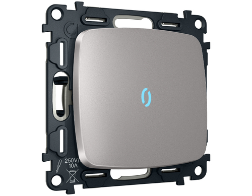 MO502040 Комплект механизма 1-кл проходного выключателя с подсветкой 10000K OMEGA Сталь матовый QUANT (OP5020, VM105, G29B)