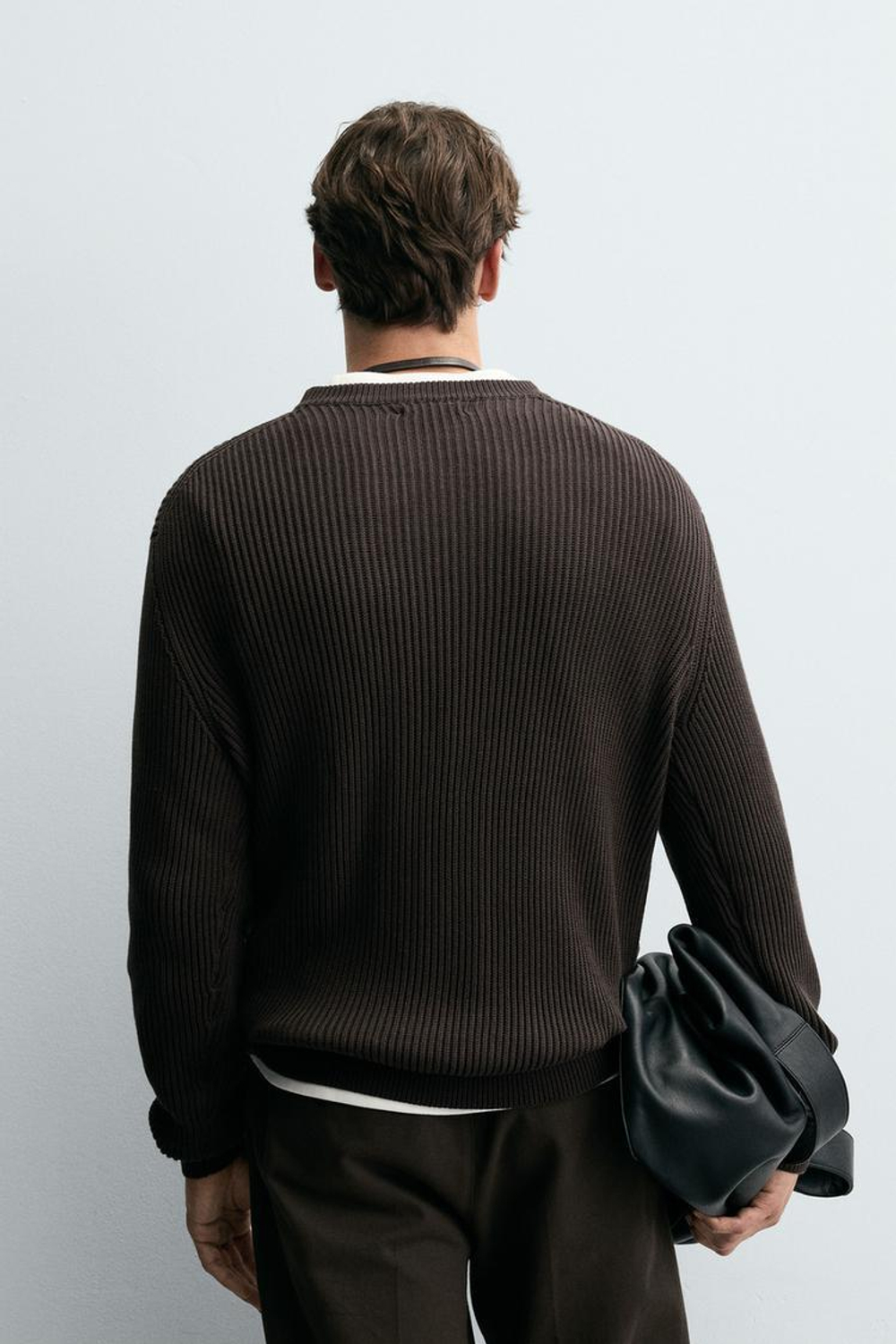 ZARA ДЖЕМПЕР РЕЛЬЕФНОЙ ВЯЗКИ В РУБЧИК, ТЕМНО-КОРИЧНЕВЫЙ