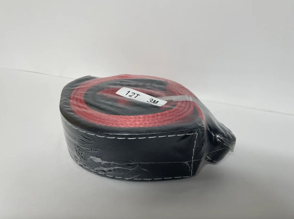 12T-3M / Трос автомобильный буксировочный, 12 тонн, длина 3 метра, ширина 70 мм, стропа, петля-петля, красный, серия - спасатель, TG (1 шт.)