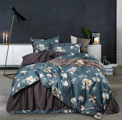 Постельное белье ЕВРО (двуспалка) Египедский Хлопок Зеленый коричневый цветы