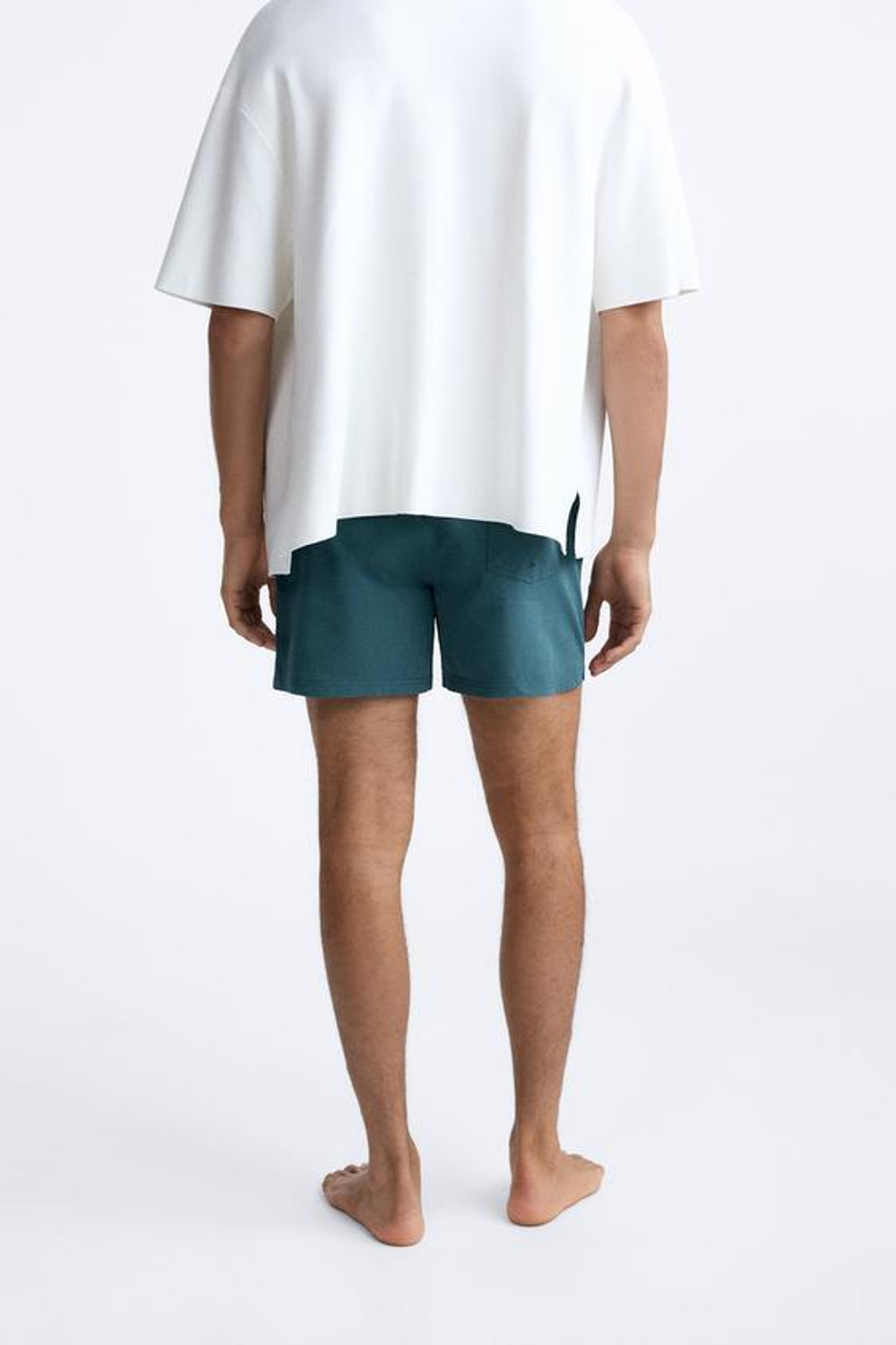 ZARA ПЛАВКИ КЛАССИЧЕСКОГО КРОЯ ИЗ РЕЛЬЕФНОЙ ТКАНИ, СИНЕ-ЗЕЛЕНЫЙ