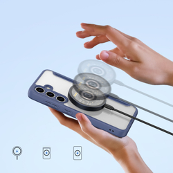 Прозрачный чехол книжка синего цвета с поддержкой MagSafe от Dux Ducis для Samsung Galaxy S24+, серия Skin X Pro Series Case