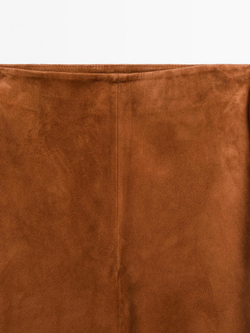 Massimo Dutti Расклешенные замшевые брюки, светло-коричневый