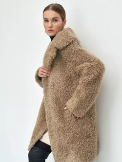Шуба чебурашка тедди, оливковая, Северина