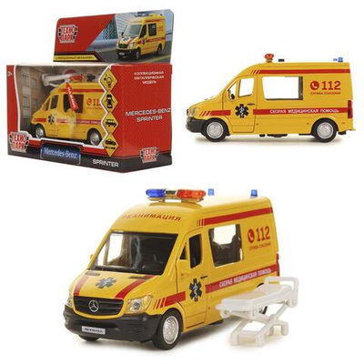 Модель ин. мет. "Mercedes-Benz Sprinter. Реанимация" 14см, свет-звук, свет-звук , двер, коробка SPRINTE