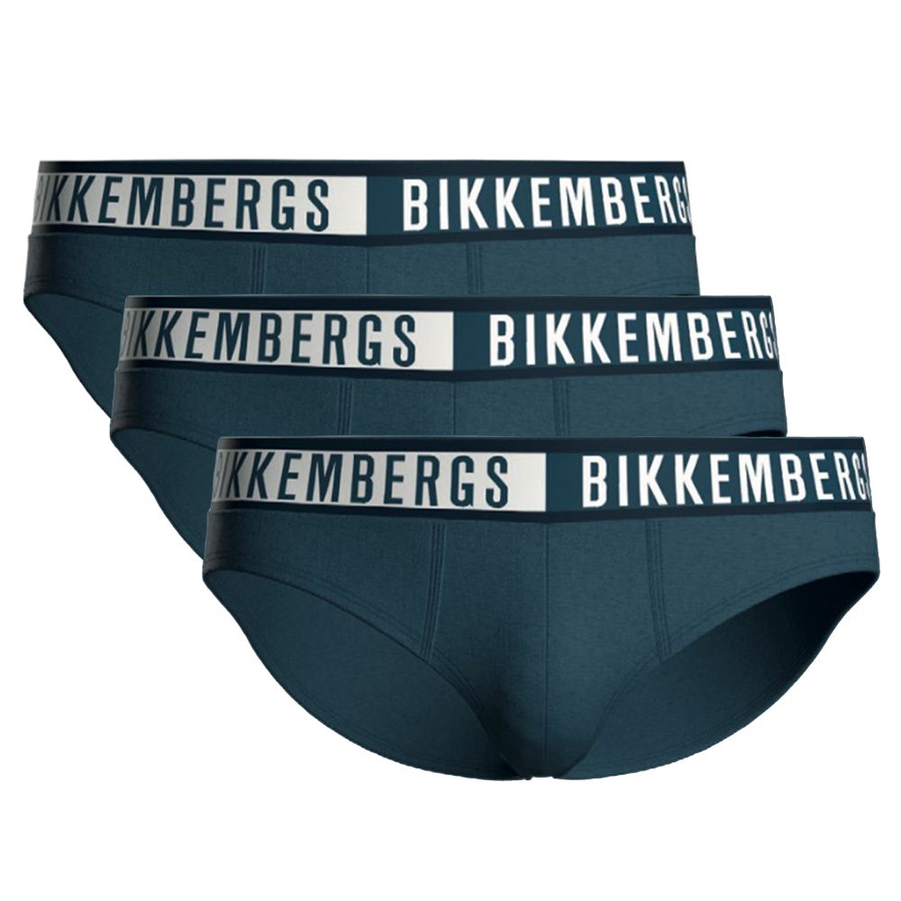 Мужские трусы брифы синие набор 3в1 Bikkembergs TWICE BKK52USP29TR