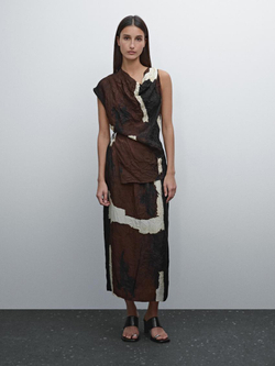 Massimo Dutti Топ в стиле колор-блок с деталью из ткани, шоколадный