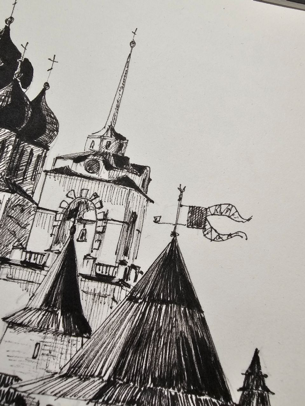 Картина, графика в паспарту 21х30 см на стену для интерьера "Псковский Кром"