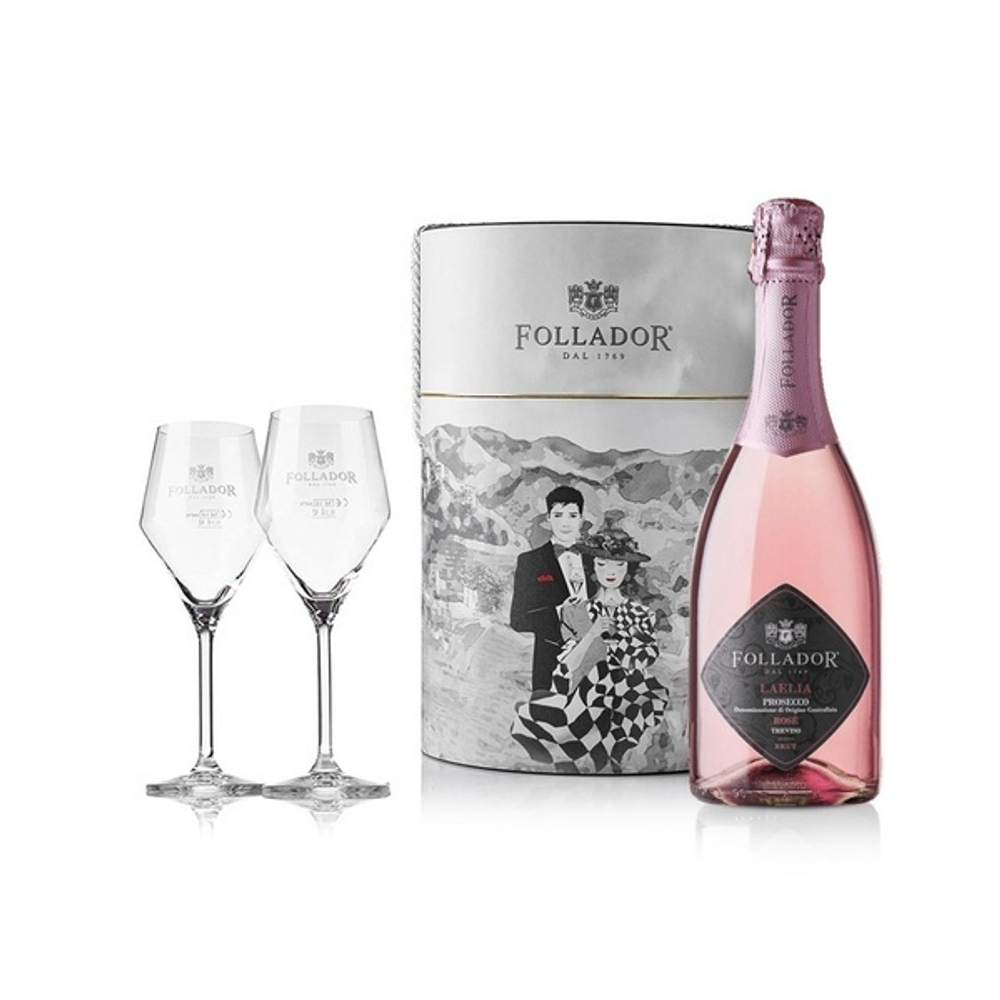 Follador Laelia Prosecco Treviso Rose Brut Millesimato + 2 Glass Hat Box